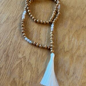 Bohemian Brown and White Necklace with Tassel